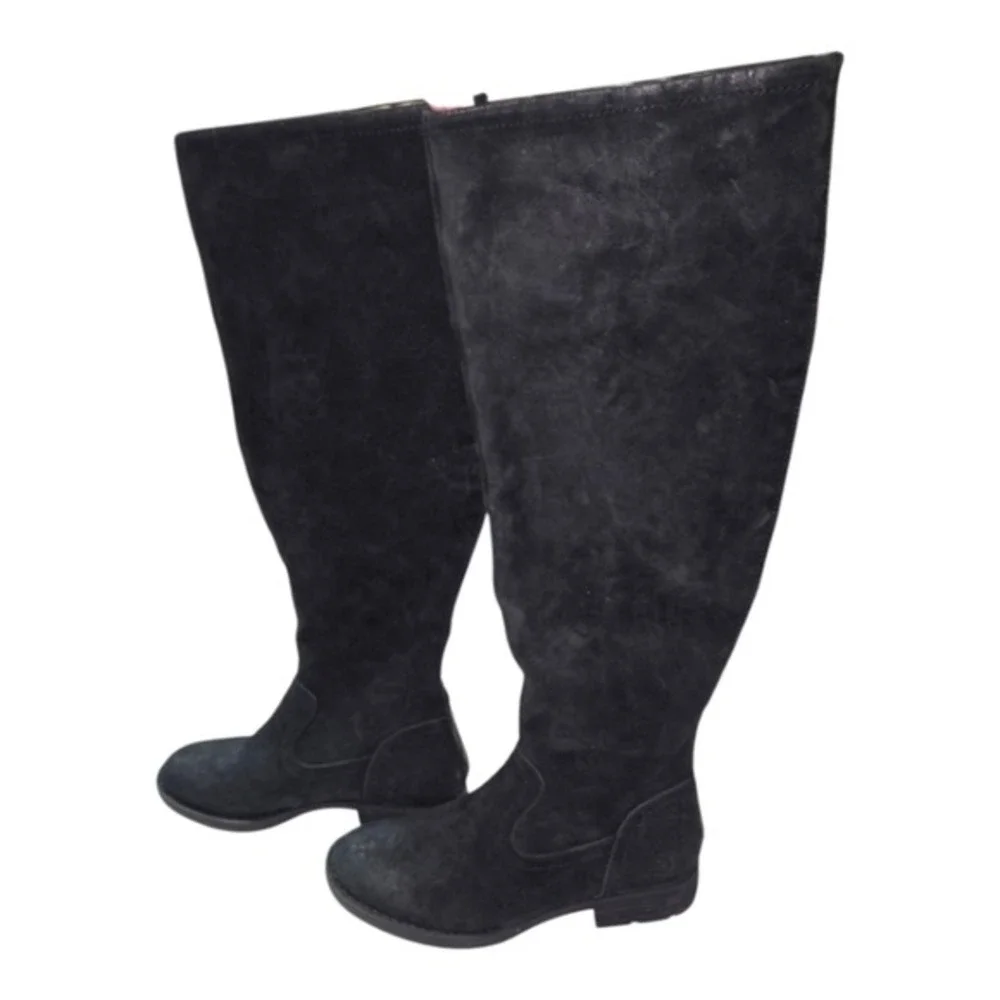 Born Black Suede Over the Knee Boots Leopard Lining Tall Fashion Stylish Sz 7‎